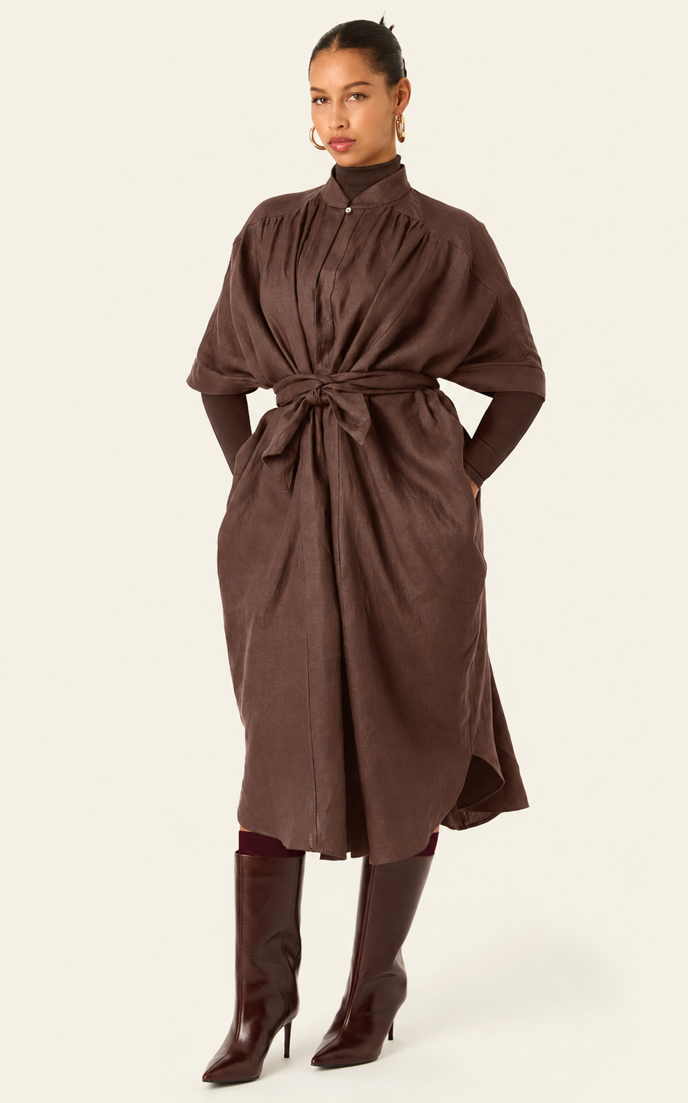 The Multiwear Shirt Dress - Cacao Noir Linen, Midi