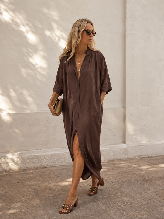 The Multiwear Shirt Dress - Cacao Noir Linen, Grande