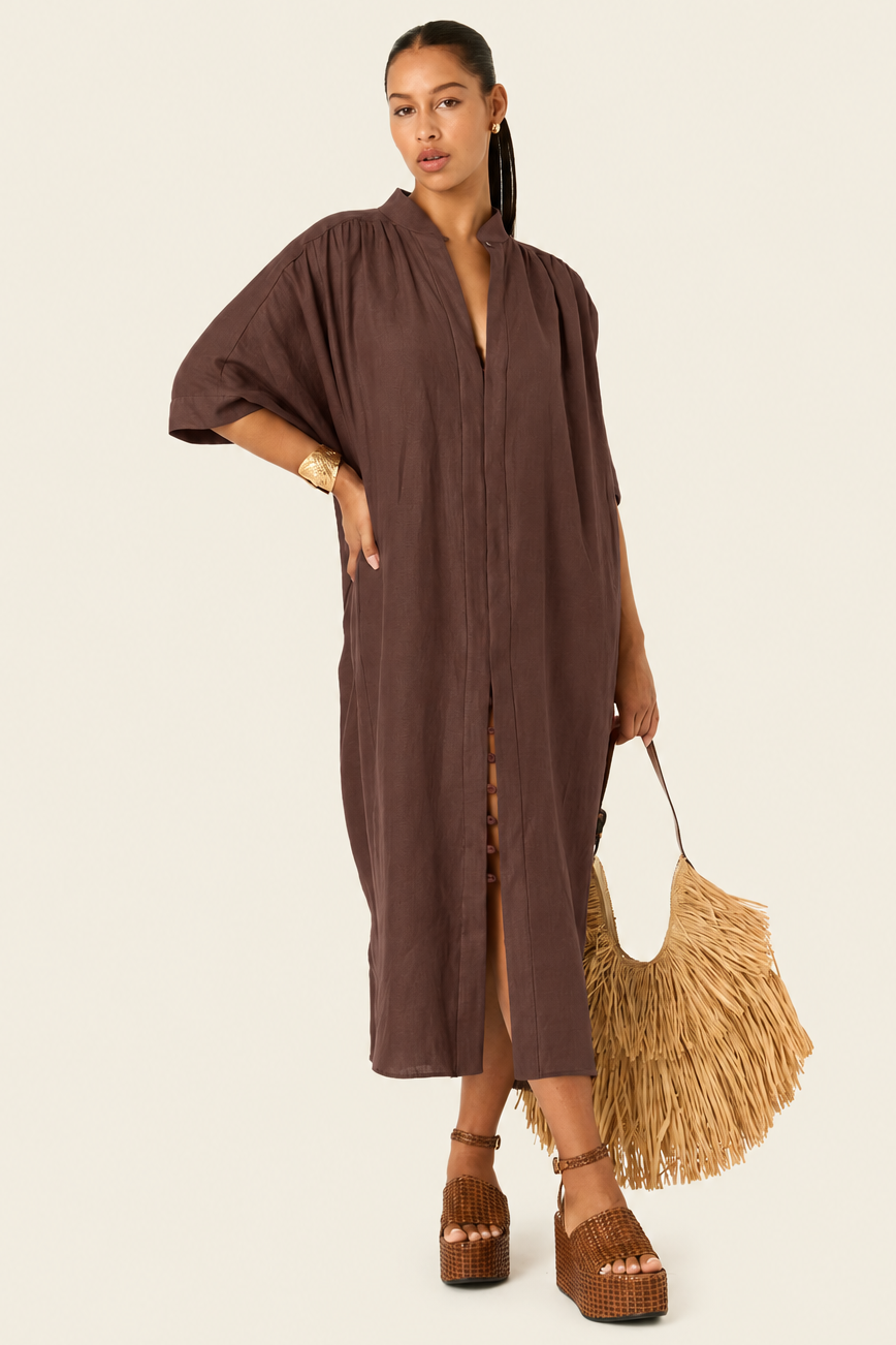 The Multiwear Shirt Dress - Cacao Noir Linen, Grande