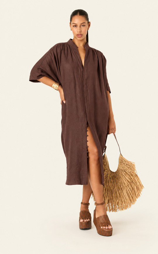 The Multiwear Shirt Dress - Cacao Noir Linen, Midi