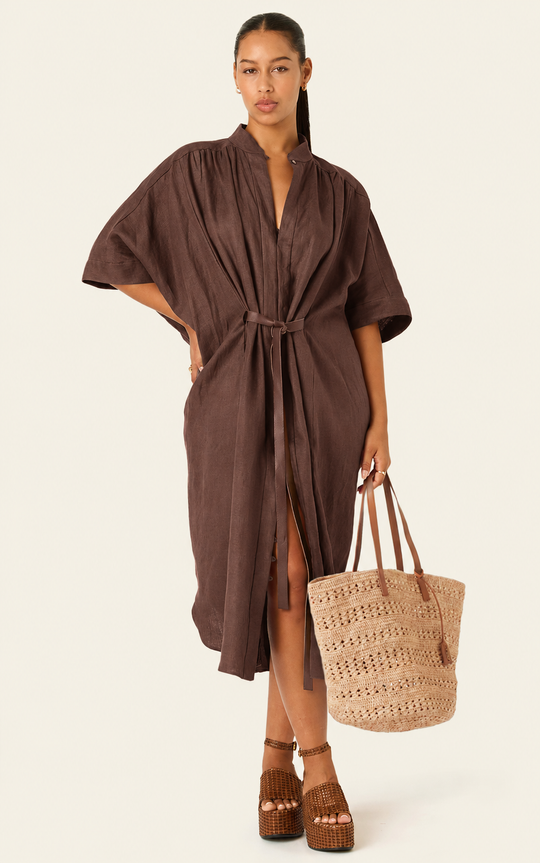The Multiwear Shirt Dress - Cacao Noir Linen, Midi