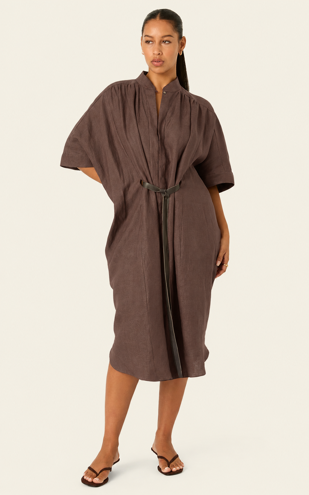 The Multiwear Shirt Dress - Cacao Noir Linen, Petite
