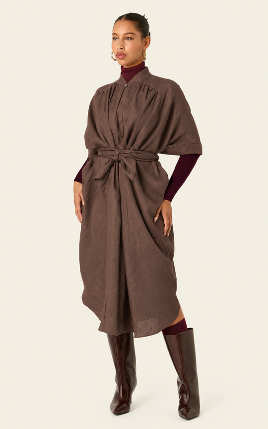 The Multiwear Shirt Dress - Cacao Noir Linen, Petite