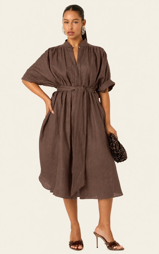 The Multiwear Shirt Dress - Cacao Noir Linen, Petite