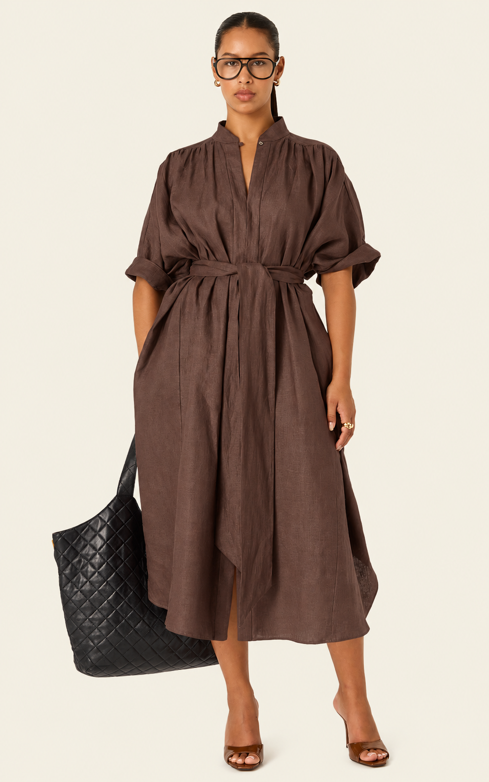 The Multiwear Shirt Dress - Cacao Noir Linen, Grande
