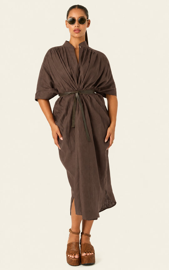 The Multiwear Shirt Dress - Cacao Noir Linen, Grande