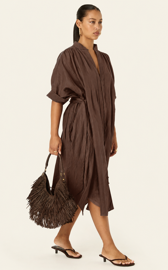 The Multiwear Shirt Dress - Cacao Noir Linen, Midi