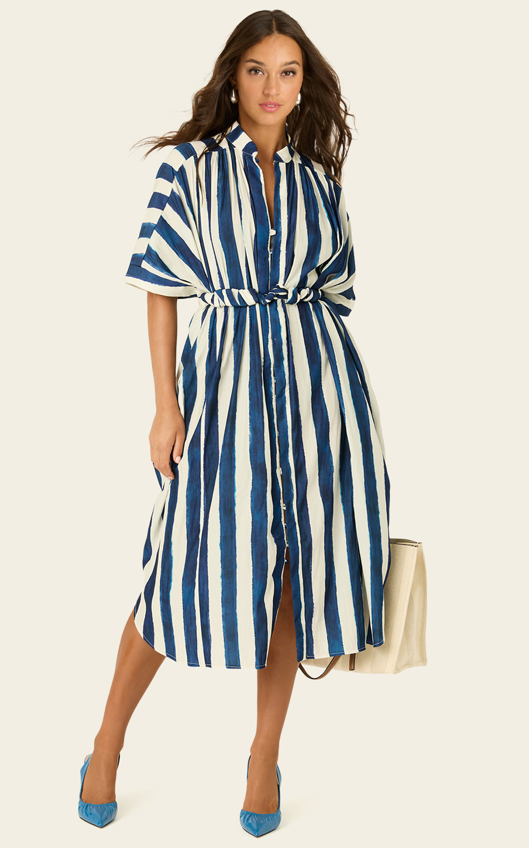 The Multiwear Shirt Dress - Shibori Stripe, Midi