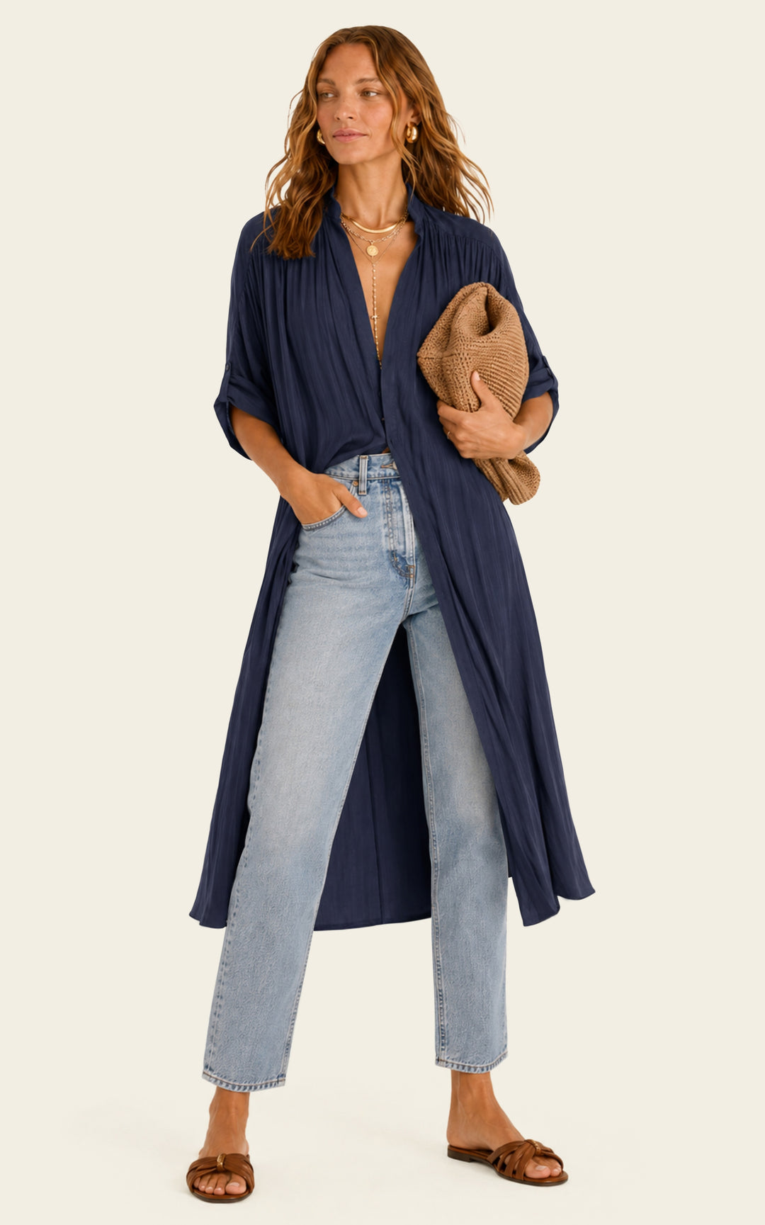 The Multiwear Shirt Dress - Night Sea, Midi