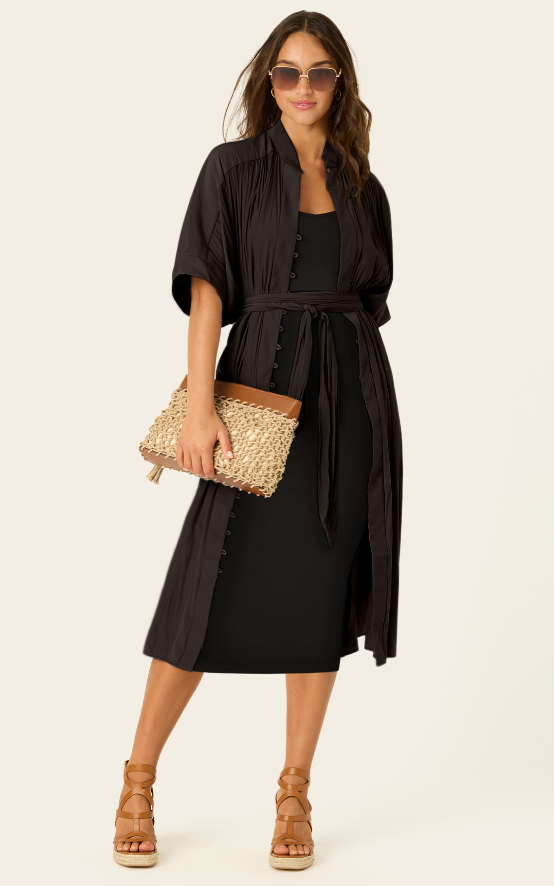 petite black shirt dress Black Cotton Poplin Fit and Flare Short Button-Down Shirt Dress 42" / Tall (5'7" and above)