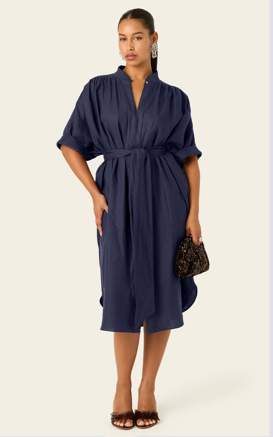 The Multiwear Shirt Dress - Night Sea Linen Petite