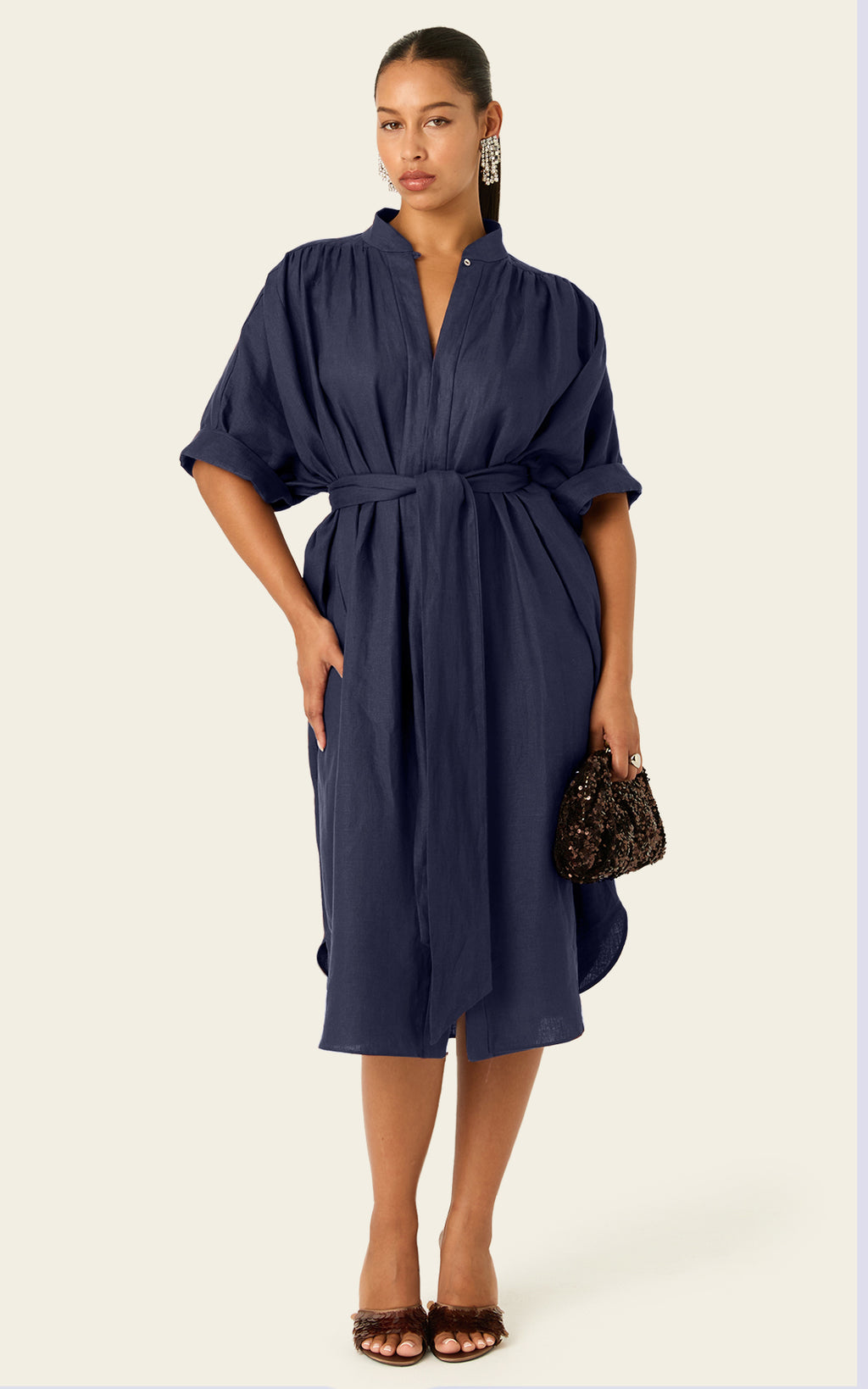 The Multiwear Shirt Dress - Night Sea Linen Petite