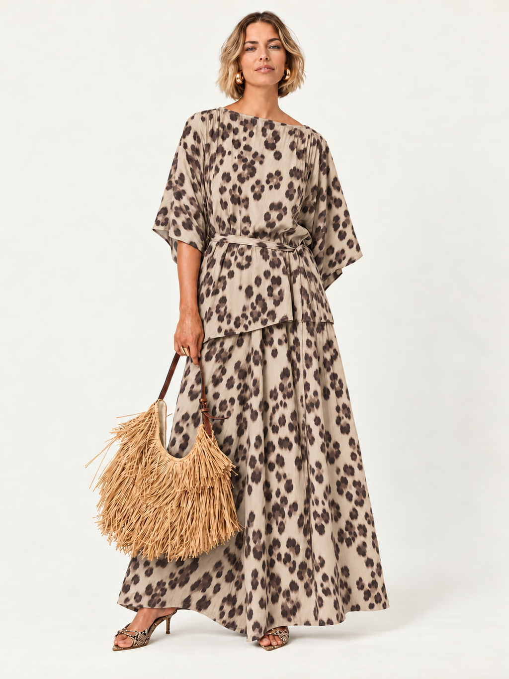 The Luxe Palazzo Pant - Snow Leopard