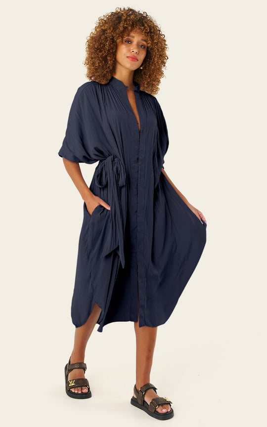 The Multiwear Shirt Dress - Night Sea, Midi