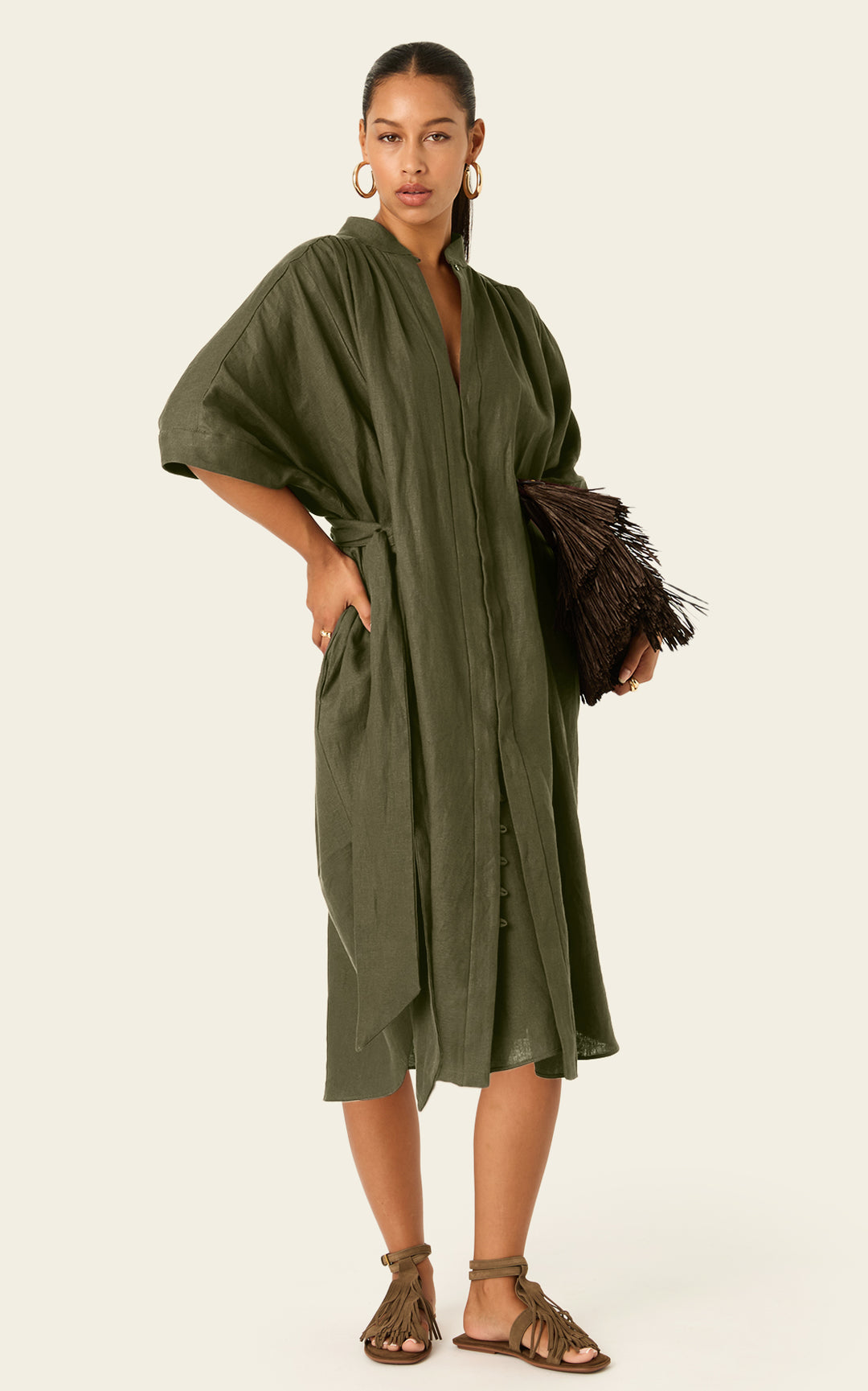 The Multiwear Shirt Dress - Oliva Verte Linen, Midi