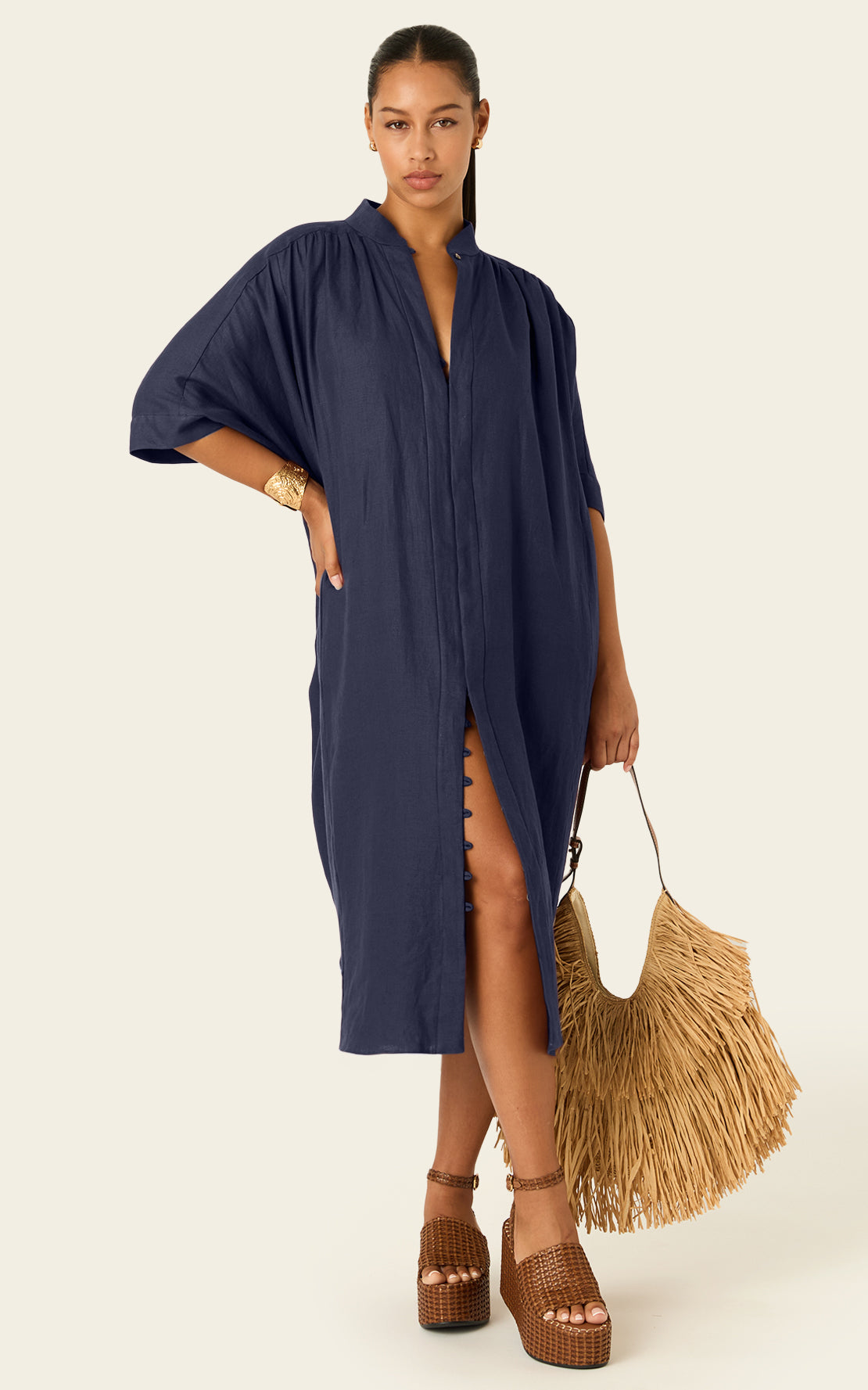The Multiwear Shirt Dress - Night Sea Linen Petite