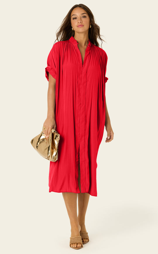 The Multiwear Shirt Dress - Rouge Délice, Midi