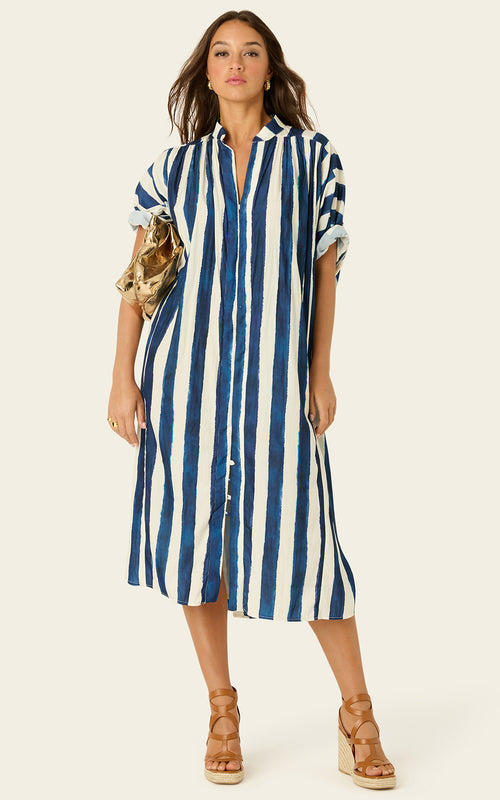 The Multiwear Shirt Dress - Shibori Stripe, Midi