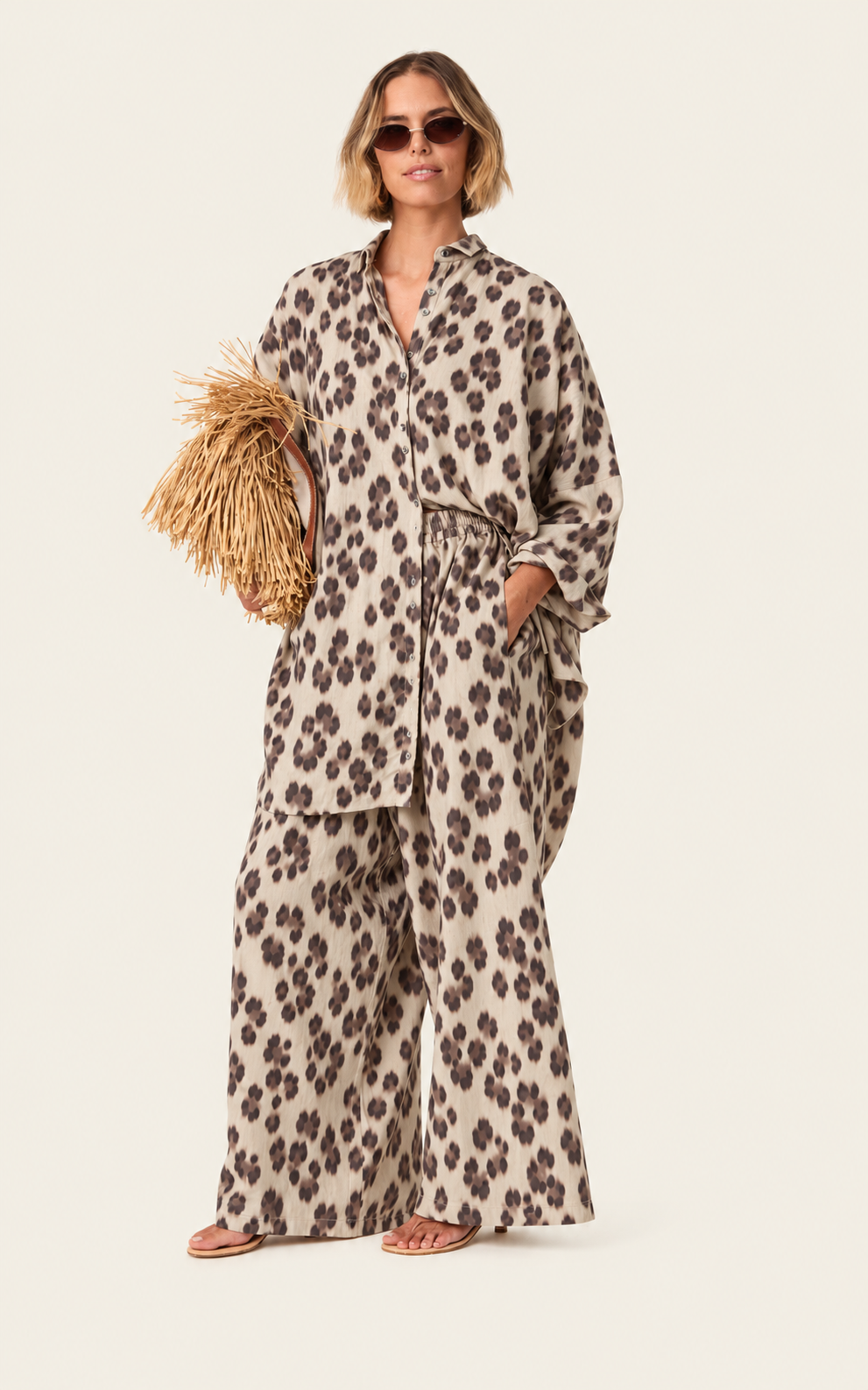 The Luxe Palazzo Pant - Snow Leopard