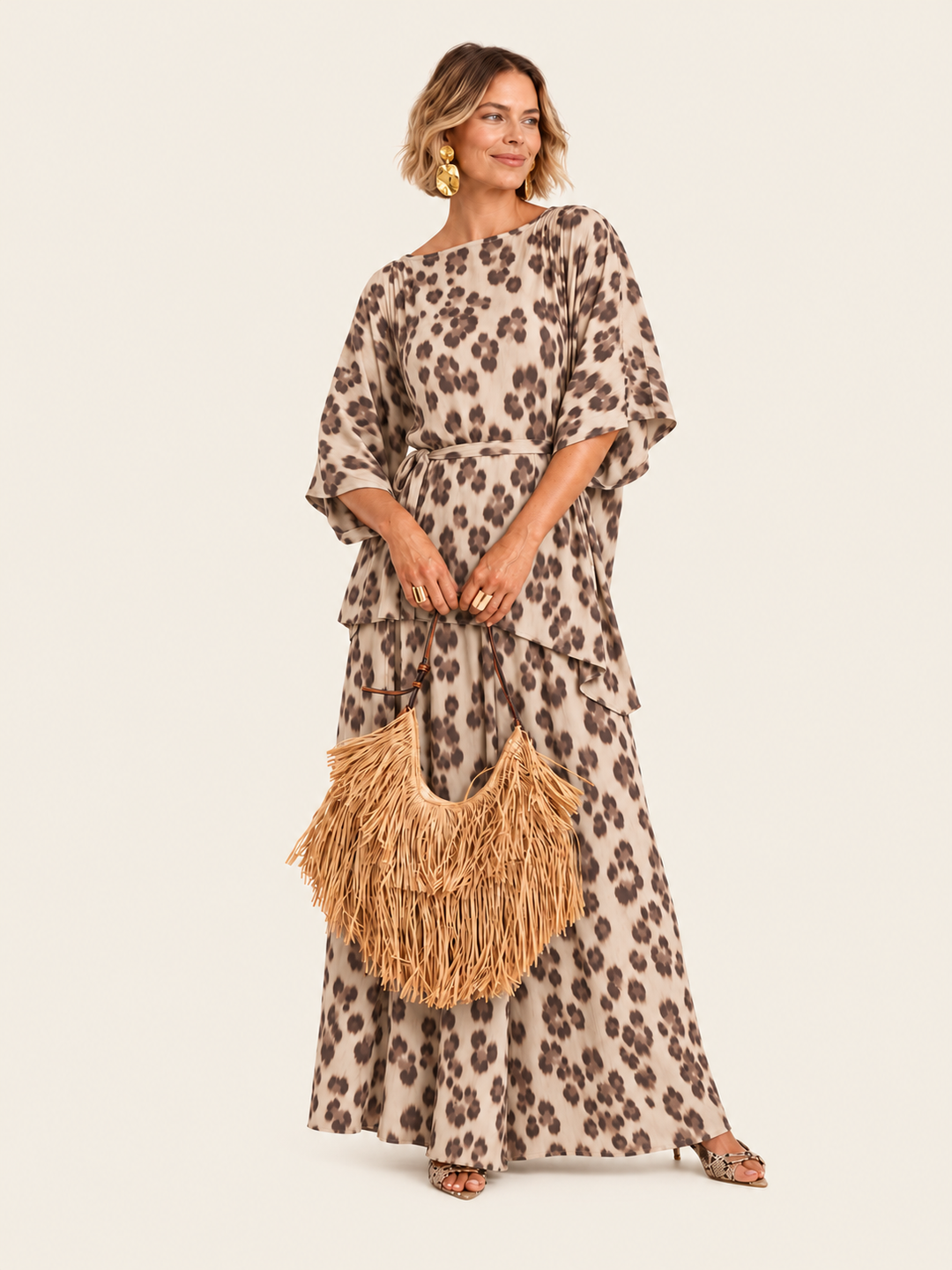 The Luxe Palazzo Pant - Snow Leopard