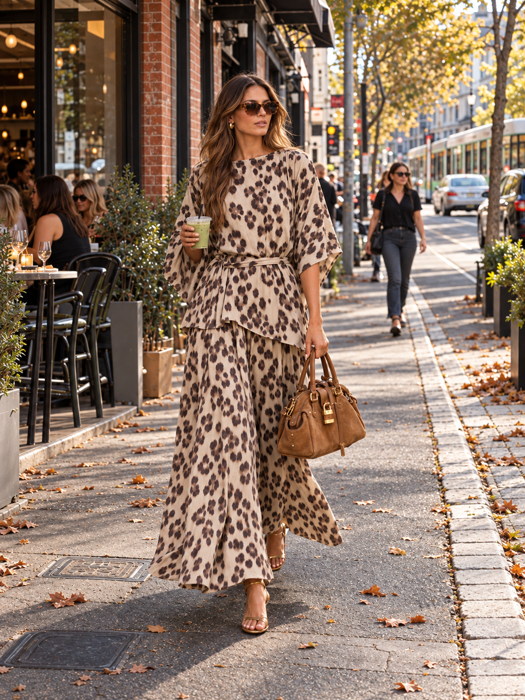 The Luxe Palazzo Pant - Snow Leopard