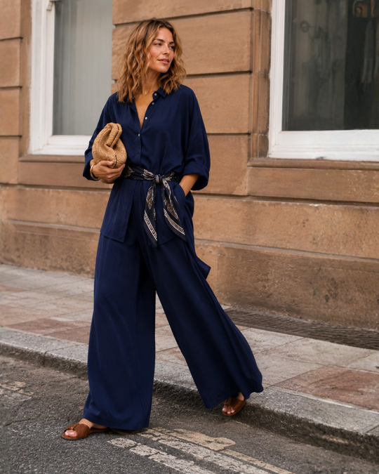 The Luxe Palazzo Pant - Night Sea