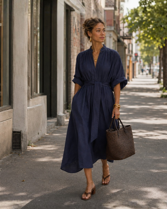The Multiwear Shirt Dress - Night Sea Linen Midi