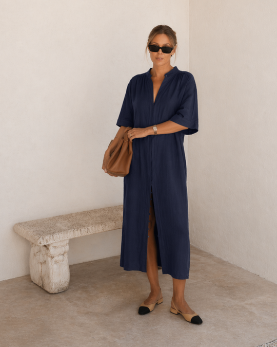 The Multiwear Shirt Dress - Night Sea Linen Petite