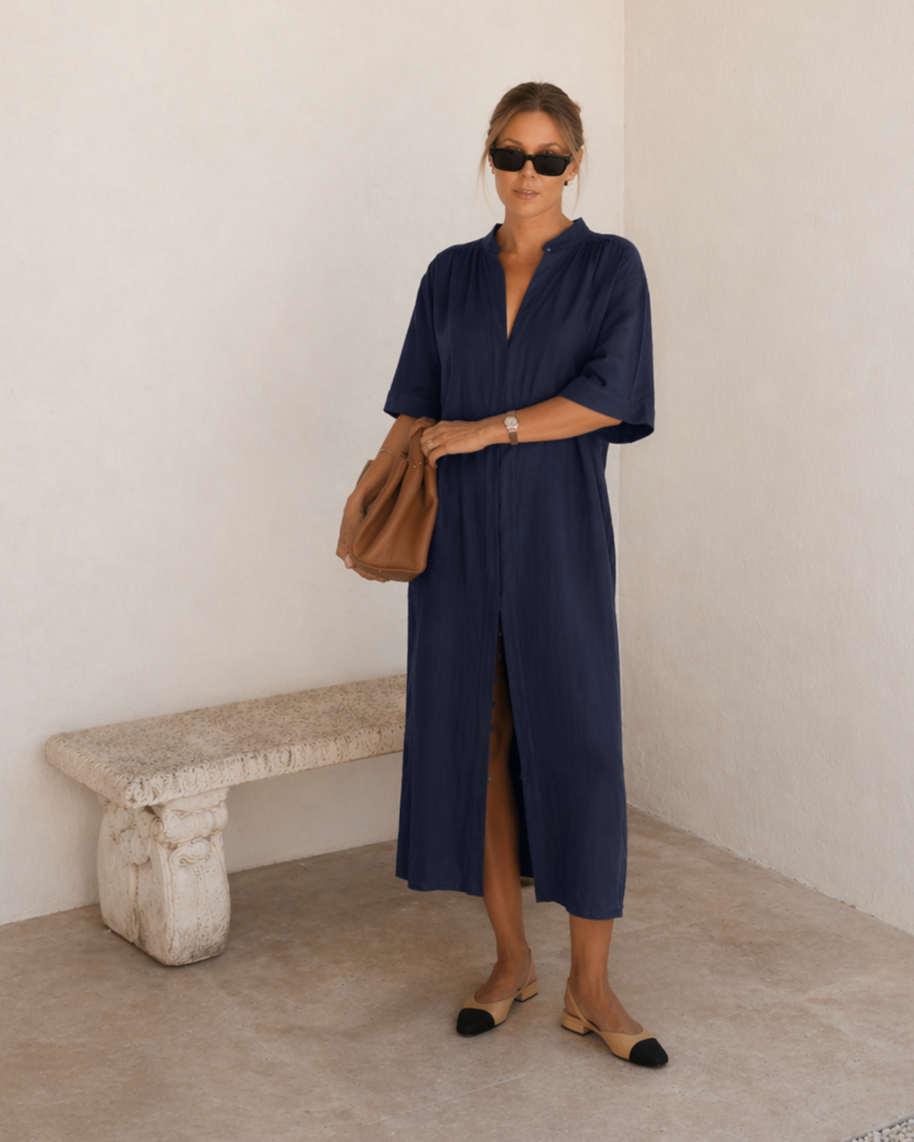 The Multiwear Shirt Dress - Night Sea Linen Petite