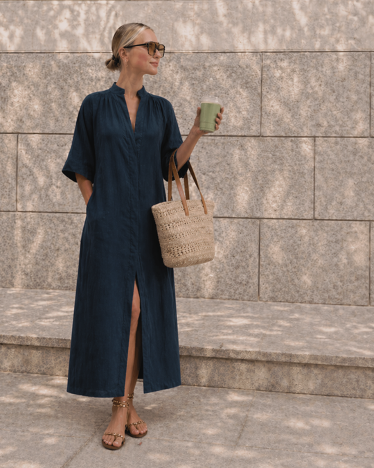 The Multiwear Shirt Dress - Night Sea Linen Grande