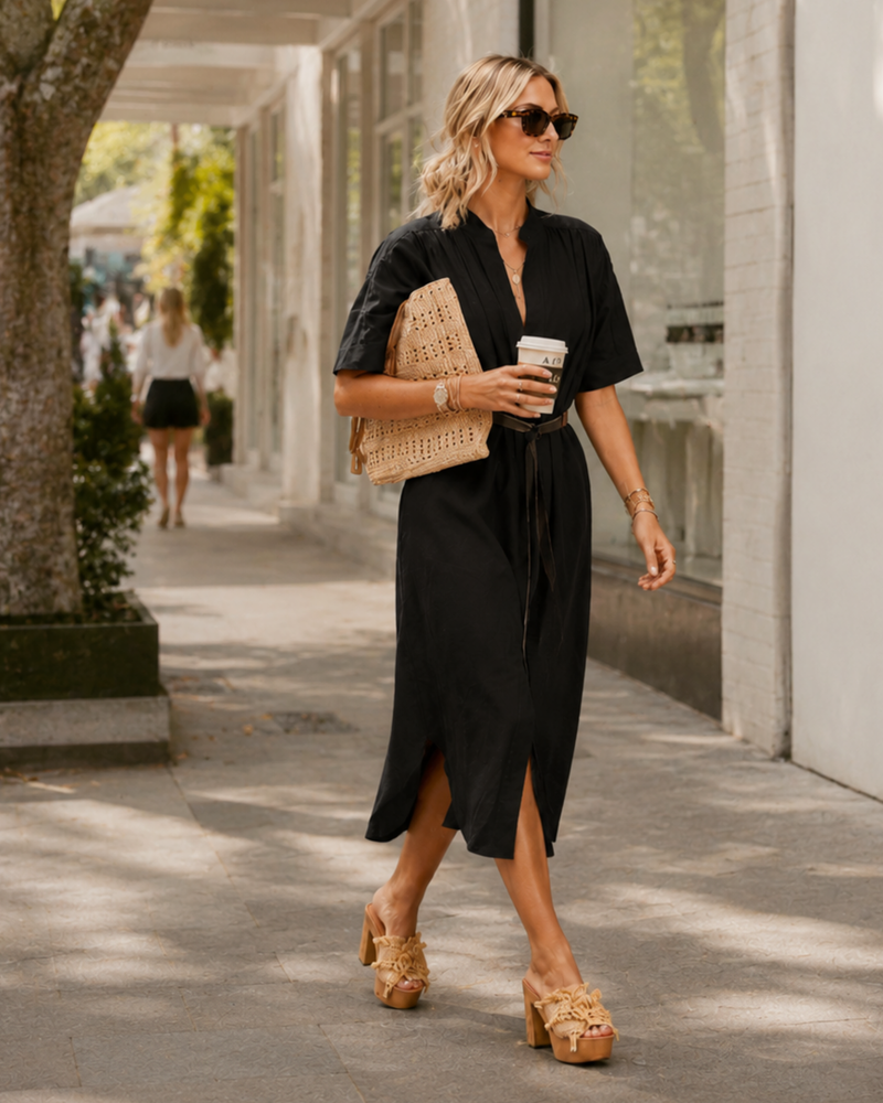 The Multiwear Shirt Dress - Black Linen Midi