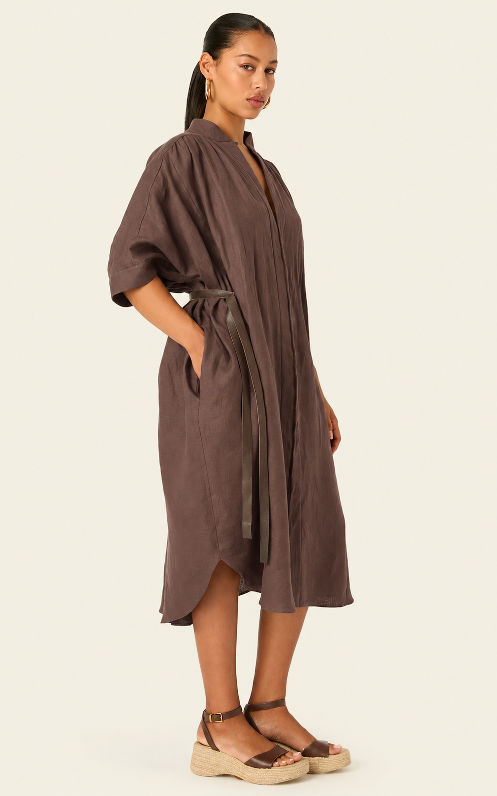 The Multiwear Shirt Dress - Cacao Noir Linen, Petite