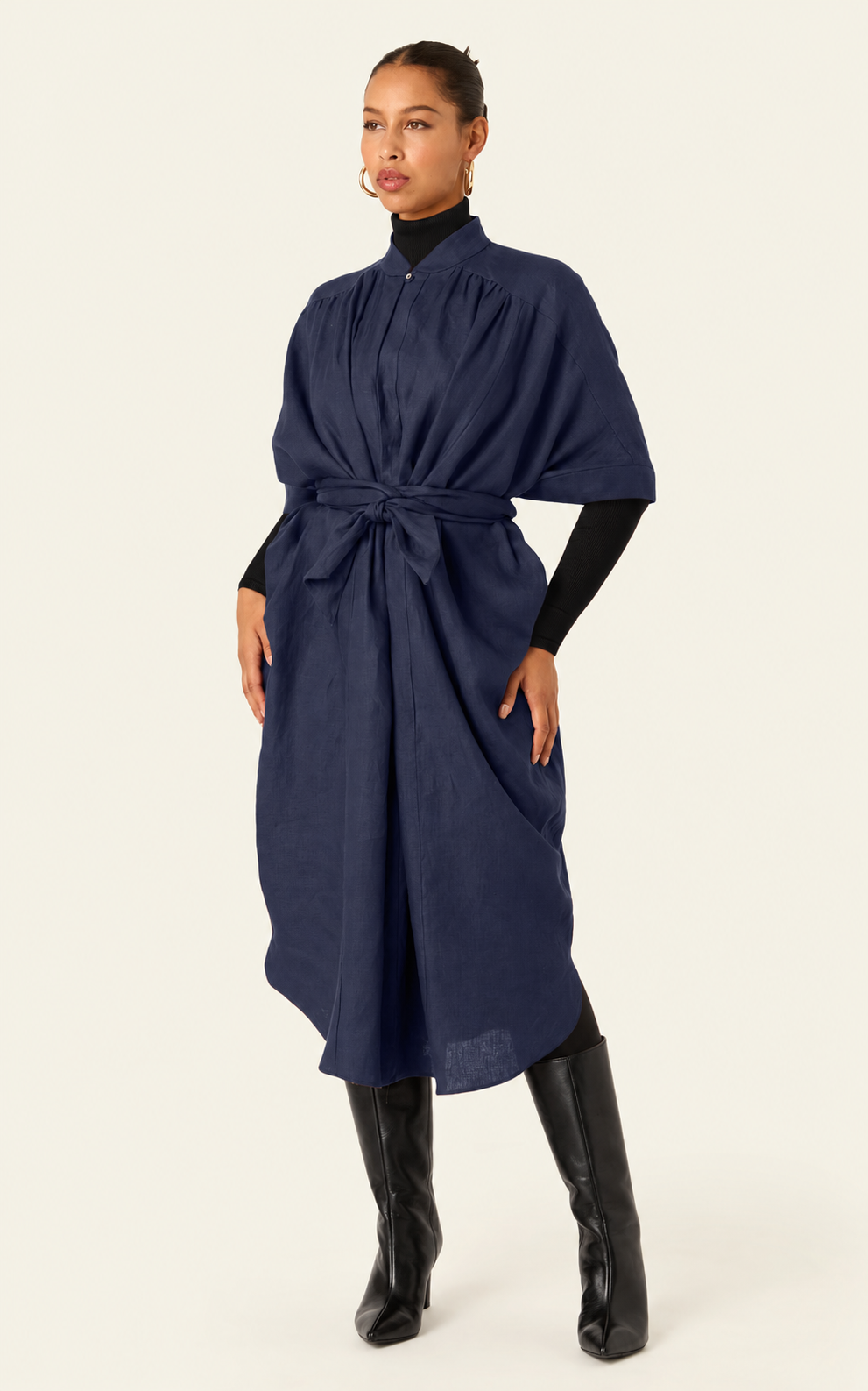 The Multiwear Shirt Dress - Night Sea Linen Midi