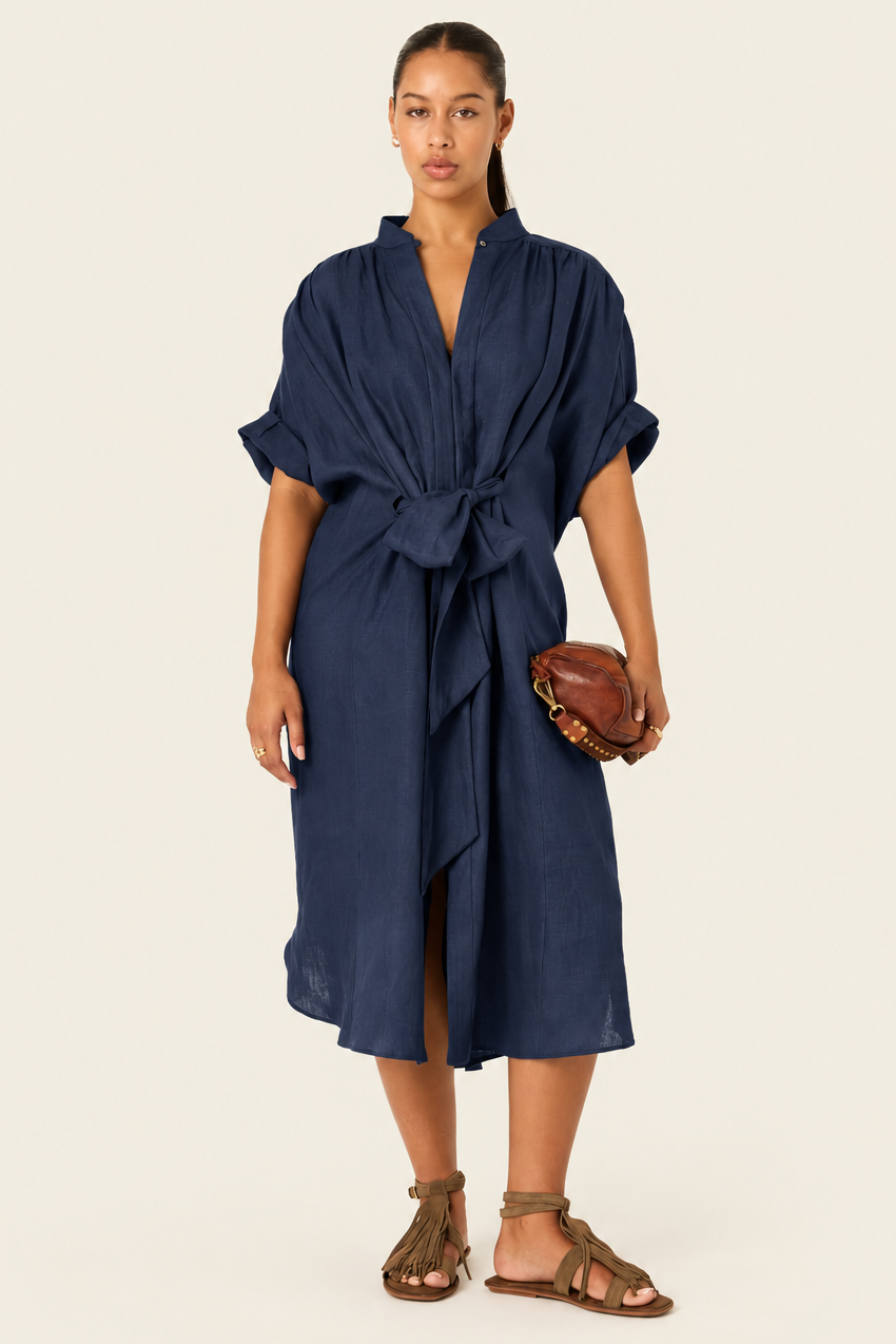The Multiwear Shirt Dress - Night Sea Linen Midi
