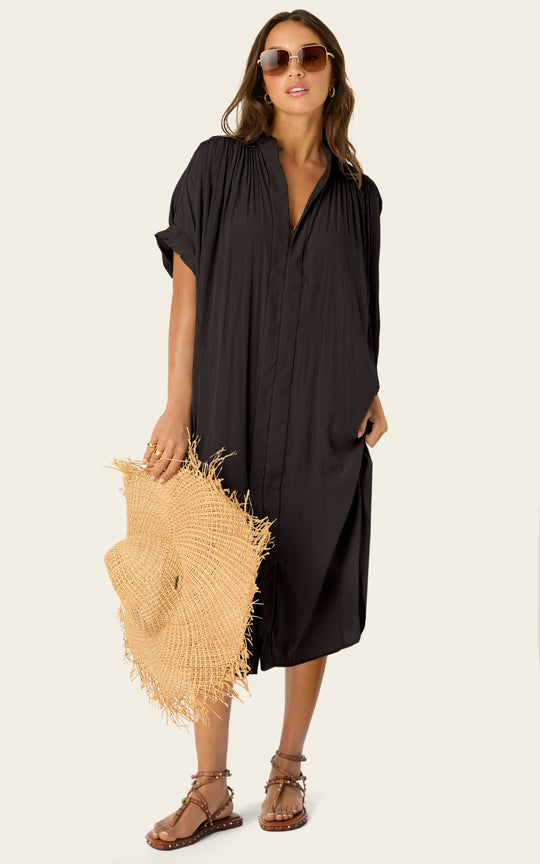 The Multiwear Shirt Dress - Black, Midi