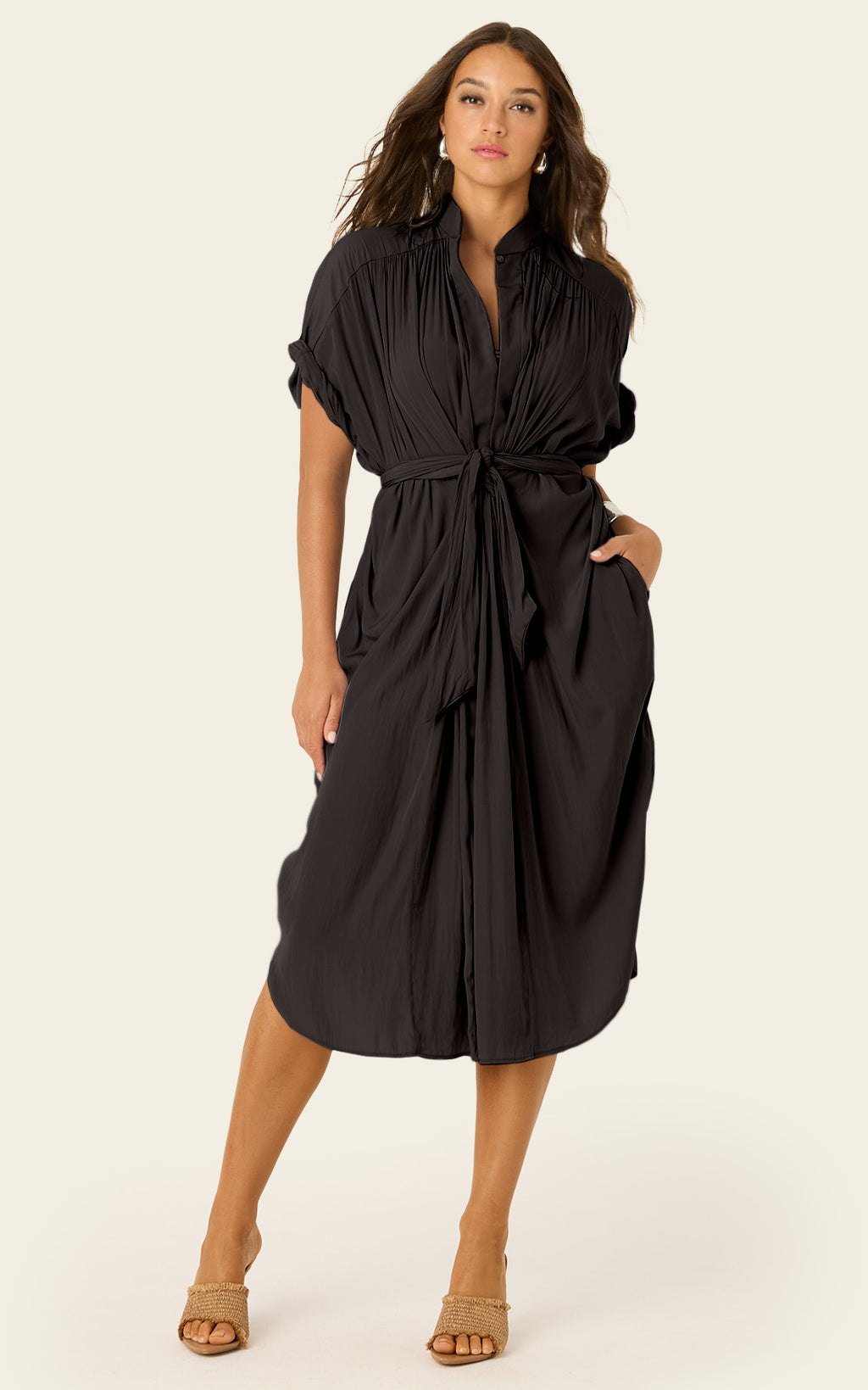 The Multiwear Shirt Dress - Black, Midi