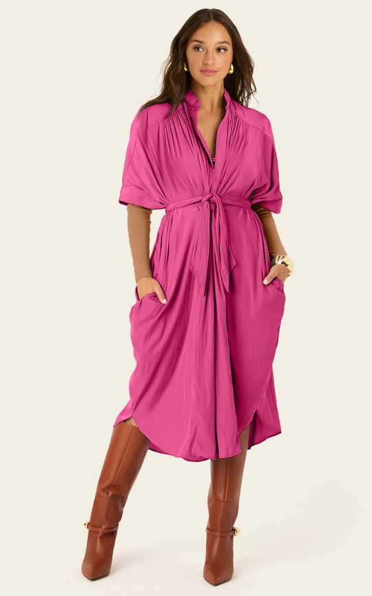 The Multiwear Shirt Dress - Peony Parfait, Midi