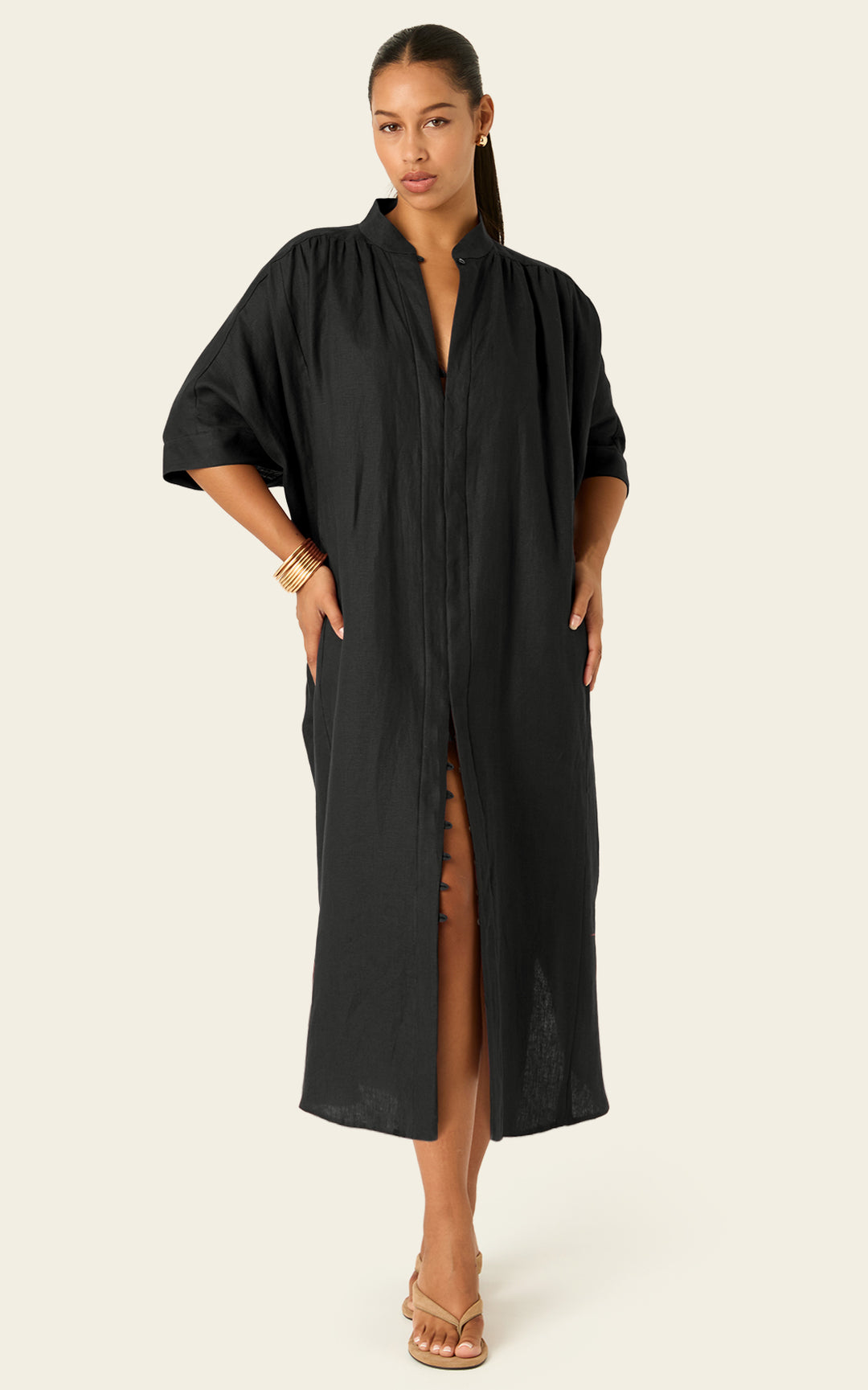 The Mulitwear Shirt Dress Black Linen Grande