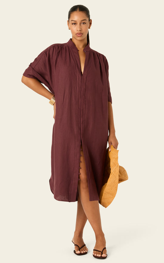The Multiwear Shirt Dress Port Cacao Linen Petite