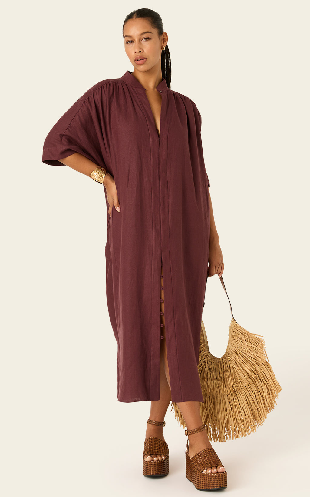 The Multiwear Shirt Dress Port Cacao Linen Midi