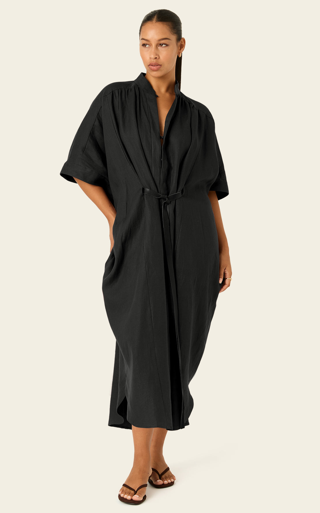 The Mulitwear Shirt Dress Black Linen Grande