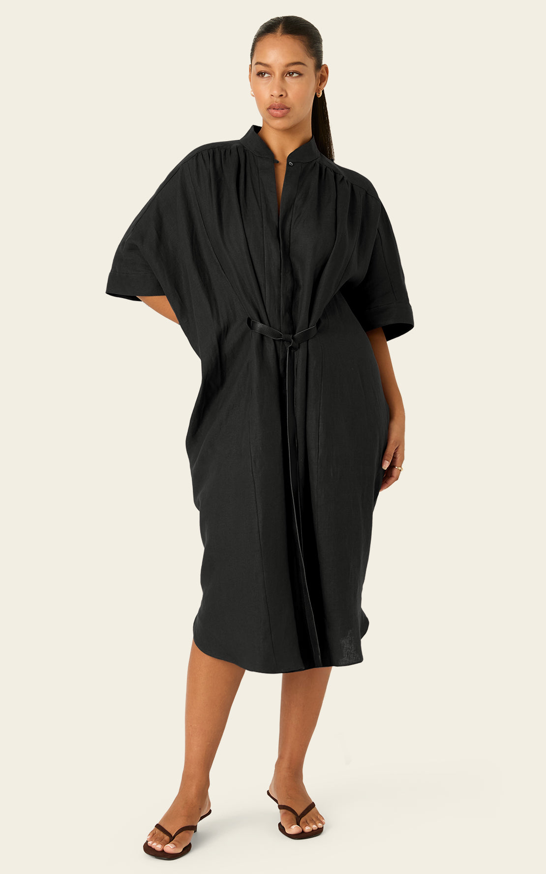 The Mulitwear Shirt Dress Black Linen Petite
