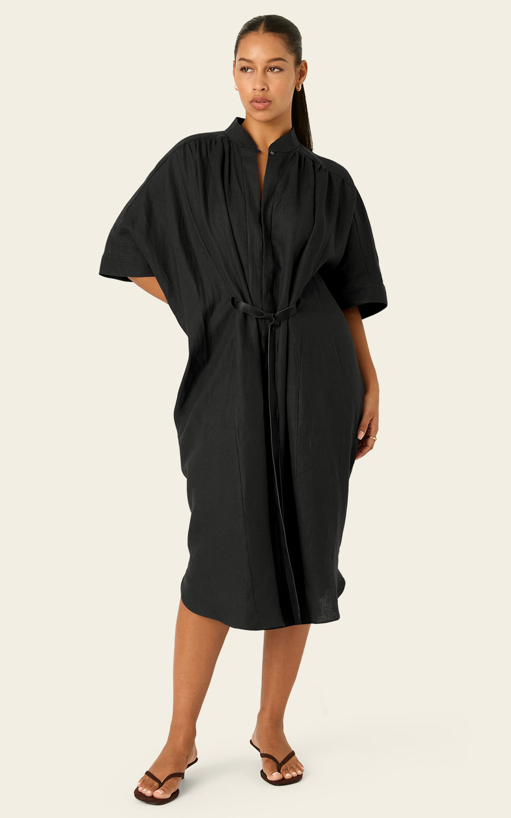 The Mulitwear Shirt Dress Black Linen Petite