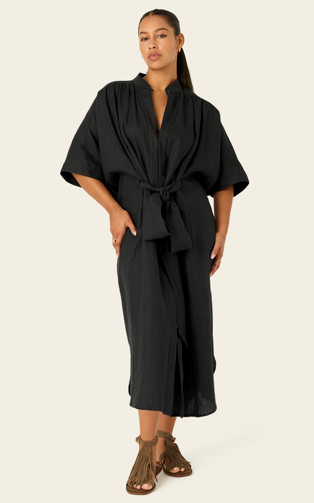 The Mulitwear Shirt Dress Black Linen Grande