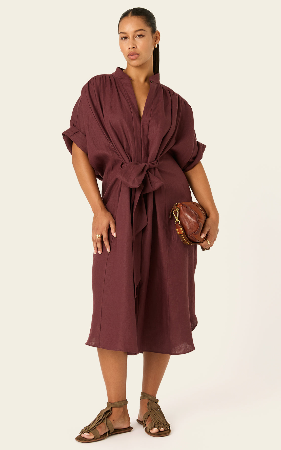 The Multiwear Shirt Dress Port Cacao Linen Midi