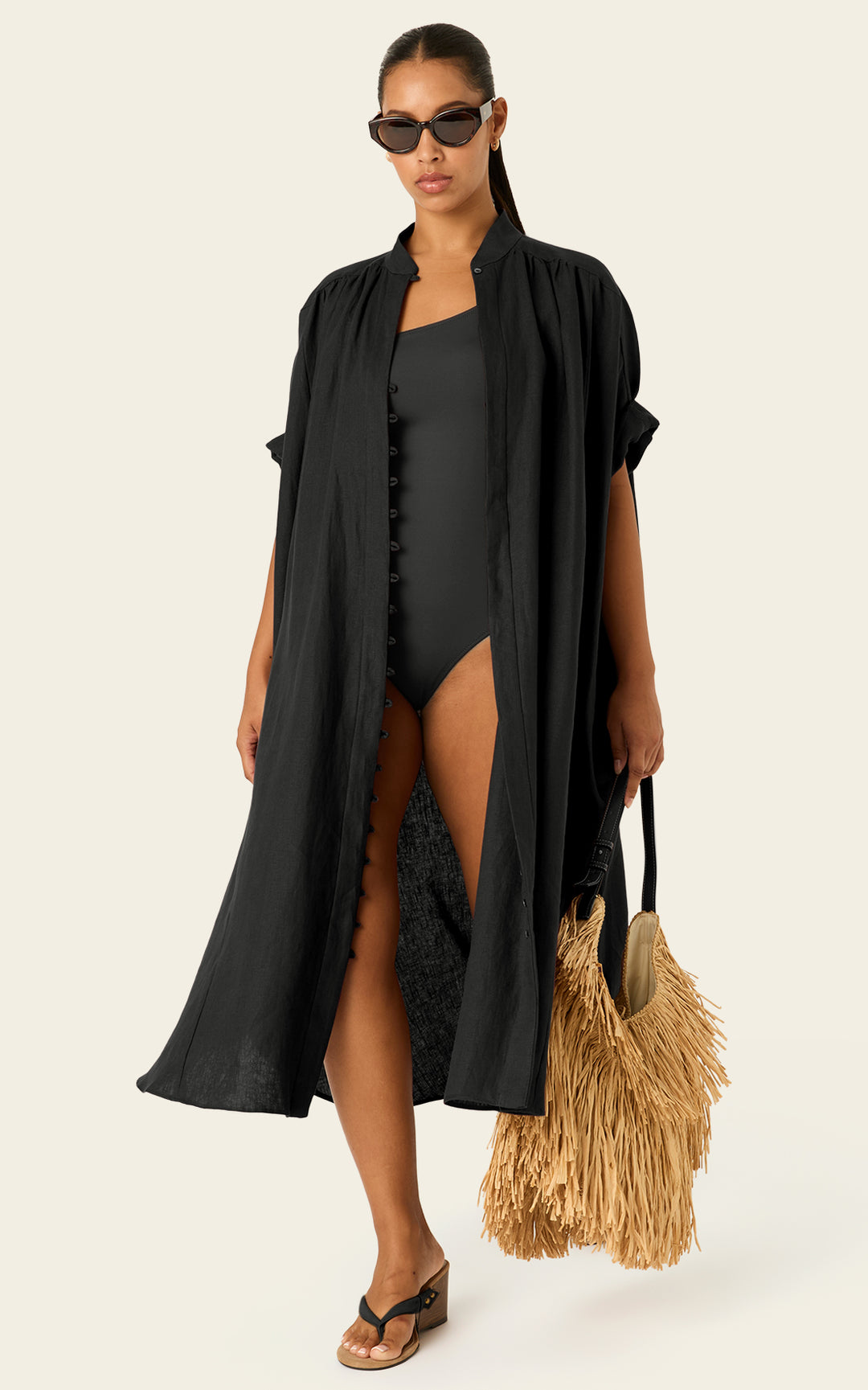 The Mulitwear Shirt Dress Black Linen Midi