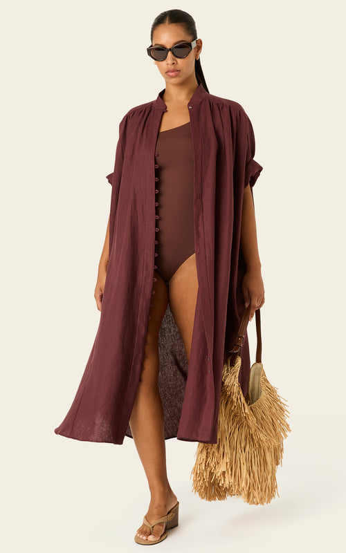 The Multiwear Shirt Dress - Port Cacao Linen Midi