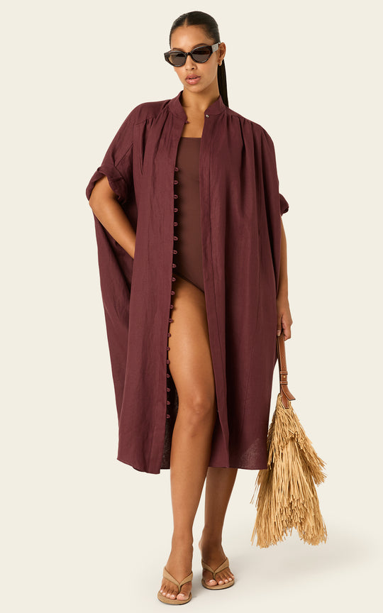 The Multiwear Shirt Dress Port Cacao Linen Petite