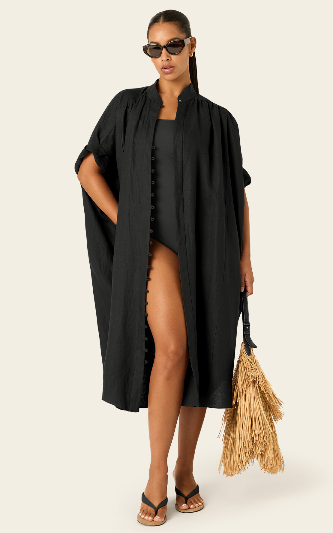 The Mulitwear Shirt Dress Black Linen Petite