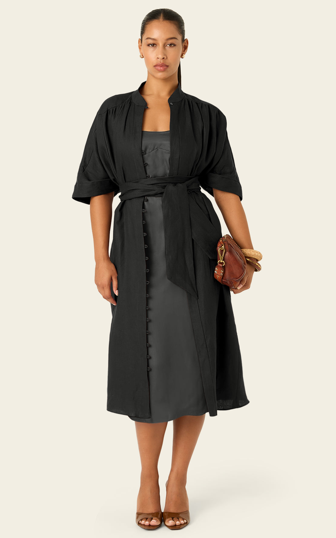 black linen dress petite Black Linen Dress for Women, Double Layered Flax Tunic, Sleeveless Minimalist Long Dress, Boho Alternative Wedding Dress, Petite - Plus Size